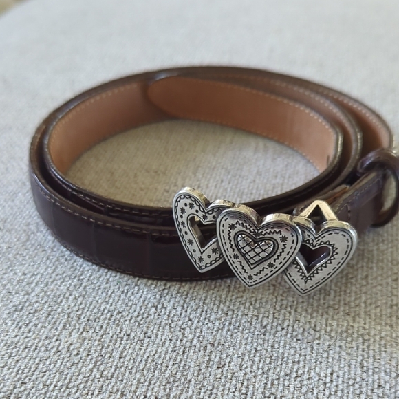 Brighton Accessories - Brighton Leather Belt with Triple Heart Silver Buckle Med/Lrg